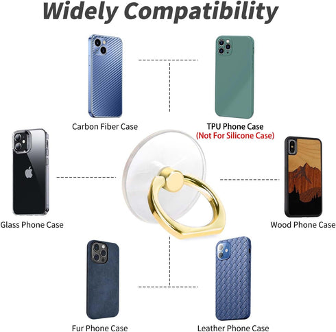 Cell Phone Ring Holder, Transparent 360° Rotation Finger Stand, Clear Kickstand Compatible with Most Phones, Tablets