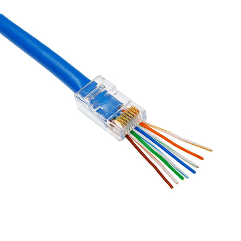 ITBEBE 50 Pieces RJ45 Cat6 Pass Through Connectors - Gold Plated Transparent Ethernet Insert Crimp Connector for 24 AWG