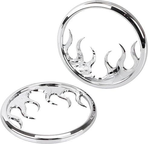 1 Pair Front Chrome Motorcycle Flame Speaker Grill Accent Trim Cover for Harley Touring Electra Street Glide Ultra
