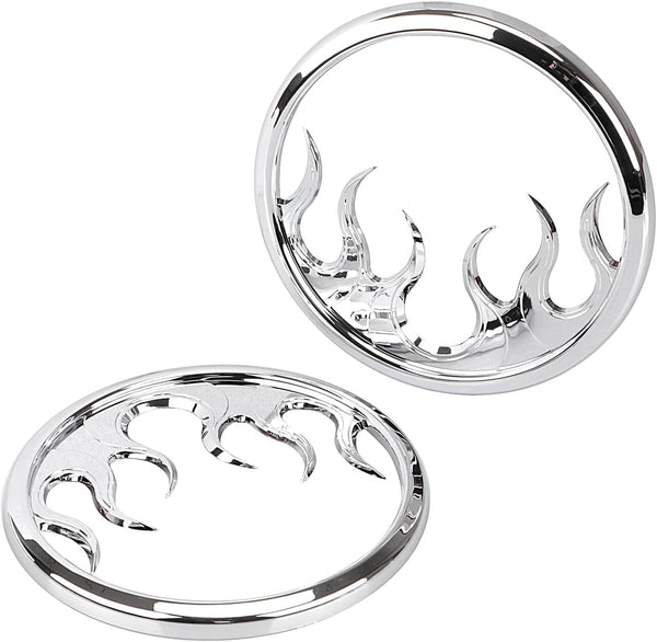 1 Pair Front Chrome Motorcycle Flame Speaker Grill Accent Trim Cover for Harley Touring Electra Street Glide Ultra