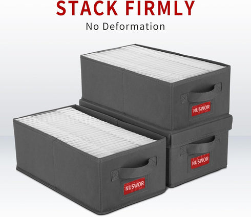 DVD Storage Box - Pack of 3 Stackable DVD Case Holder Organizer, Holds up to 75 DVDs - Grey