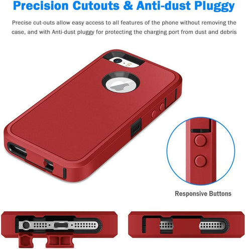 Jelanry for iPhone 5/5S/SE 1st Generation Case, Heavy Duty Rugged Shockproof Dual Layer Protective Shell, Red