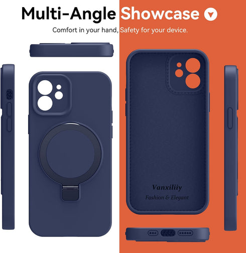 Vanxiliiy 12 12 6.1" Compatible with iPhone Case with Stand, Slim Premium Liquid Silicone Phone Cases for iPhone