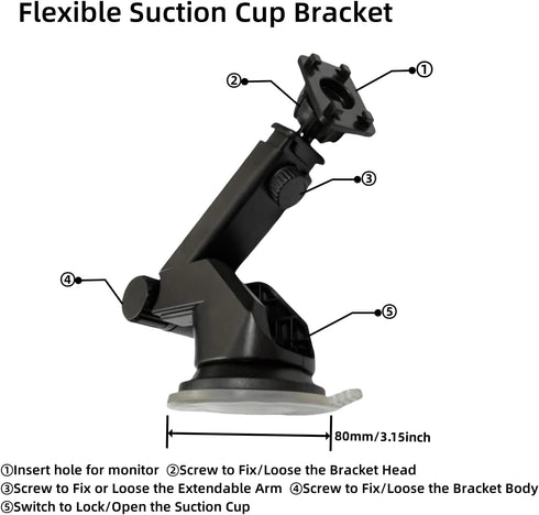 Flexible Dashboard Suction Cup Bracket Mount for Carplay Screen Monitor, Compatible with Most Portable Monitors