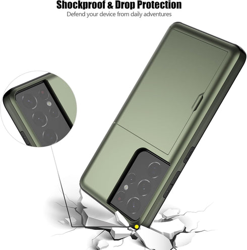 Nvollnoe for Samsung S21 Ultra Case with Card Holder, Dual Layer Heavy Duty Protective Slim Wallet Case for Galaxy S21