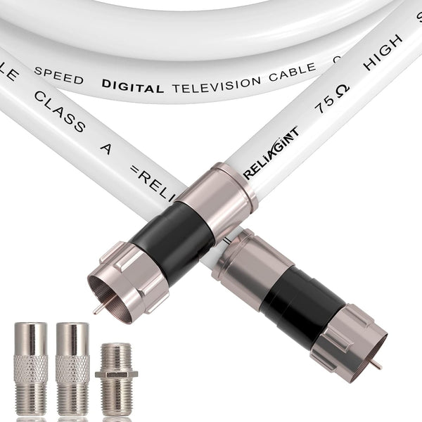 6FT RG6 Coaxial Extension Cable - White with F Connector, Low Loss, High Speed for Digital TV Aerial and Satellite