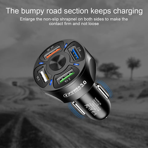Car Charger Adapter, 4 Ports USB Fast QC3.0 with LED Light Display, Compatible with iPhone 12 Pro Max, Galaxy S20 Ultra