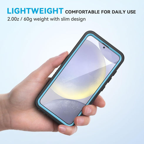 Lanhiem Samsung Galaxy S24 Case, IP68 Waterproof Dustproof with Built-in Screen Protector, Rugged Cover, Light Blue