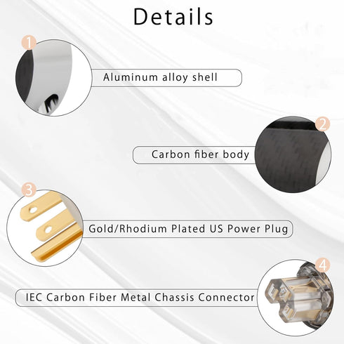 Monosaudio Audio Power Plug Black Carbon Fiber, Transparent Aluminum Shell, 10A/250V Power Connector for DIY Audiophile