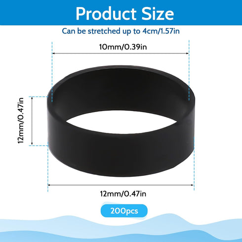 200 Pieces 0.5 Inch Small Elastic Silicone Rubber Bands Black Strong Rubberbands Heavy Round Siliconebands for Wire Cord Cable Wrapping, Bundle