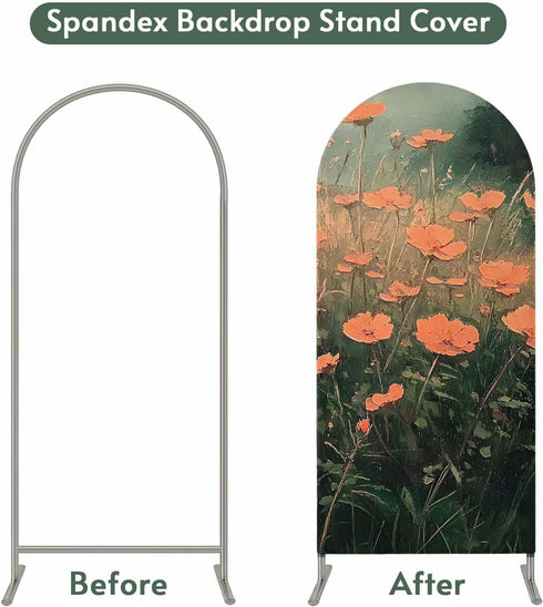 Jnbasdffb 6.6 Red Spring Floral Wedding Arch Cover, Stretchy Spandex Arch Backdrop Stand Covers FT, Modern Oil Painting