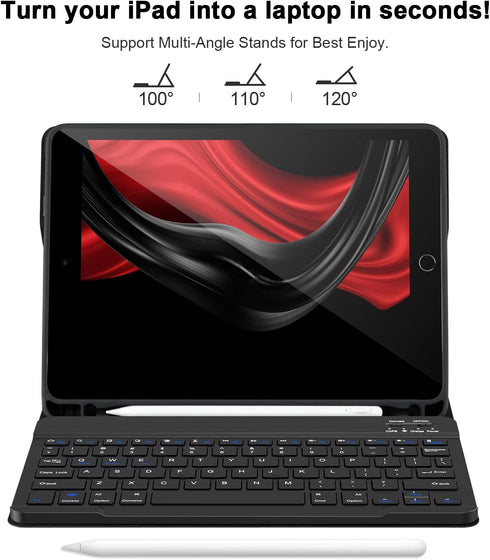 iPad Keyboard Case 9.7’’ for iPad 6th Gen 2018, 5th Gen 2017, Bluetooth Keyboard with Pencil Holder (Black)