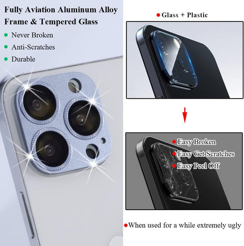 2 Pack 13 10 Camera Lens Protector Compatible for iPhone Pro/Max, Aluminum Alloy Metal & H Tempered Glass