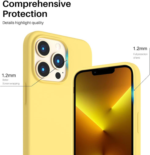 ORNARTO iPhone 13 Pro Case 6.1, Slim Liquid Silicone 3 Layers Full Covered Soft Gel Rubber Case Cover 6.1 inch - Lemon