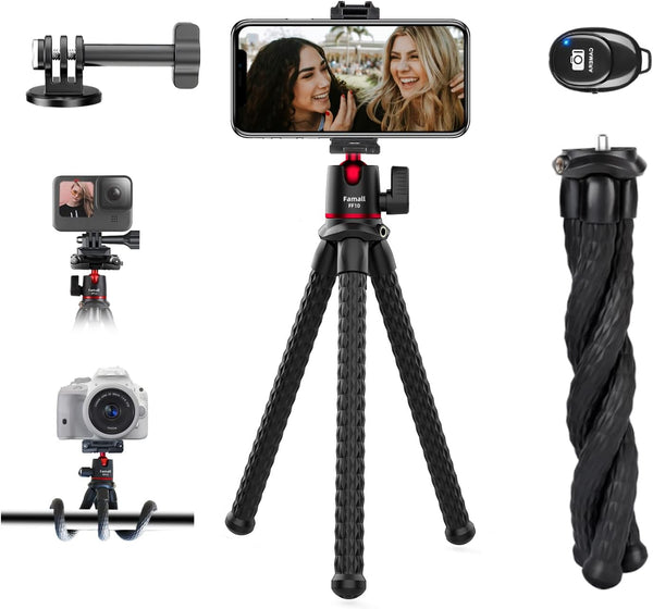 Flexible Phone Tripod for GoPro, Mini Camera Stand with Remote, Tripod Holder for iPhone Samsung Streaming
