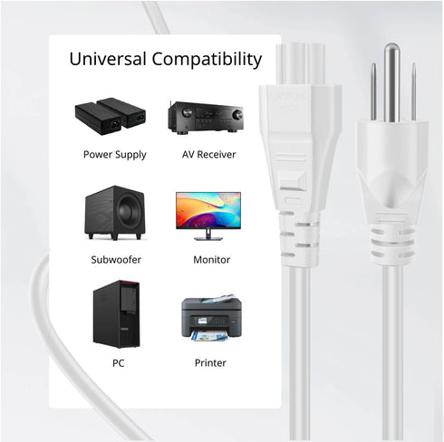 TNP Universal Power Cord (3 Feet) - IEC320 C5 to NEMA 5-15P 3-Prong Power Extension Cable for Laptop