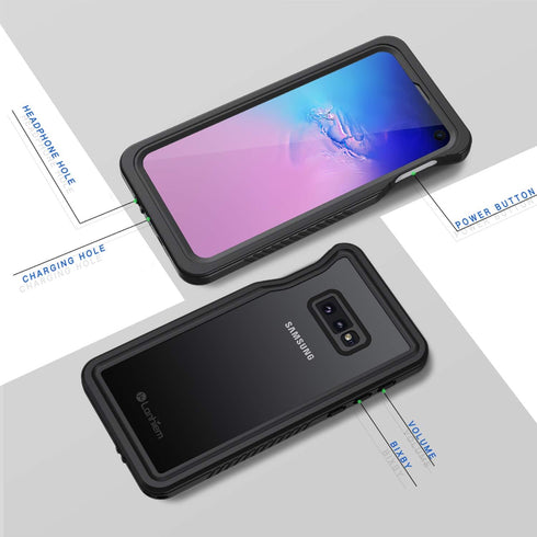 Lanhiem IP68 Waterproof Dustproof Case for Samsung Galaxy S10e, Heavy Duty Full Body Protective Clear Back Cover, Black