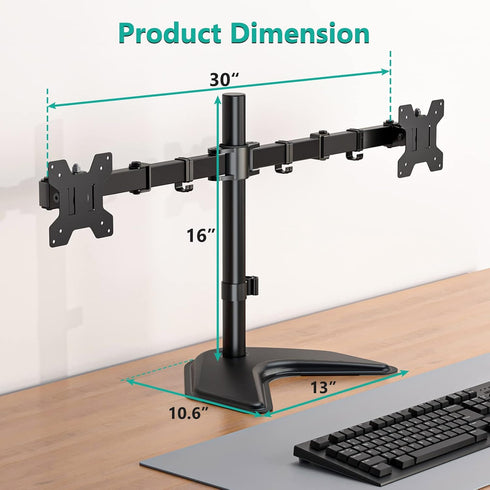 WALI Free Standing Dual LCD Monitor Fully Adjustable Desk Mount, Fits 2 Screens up to 27 inch, 22 lbs Weight Capacity