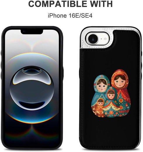 Generic 16 Nesting Doll Russian Phone Wallet Compatible with iPhone E Flip Cover with Card Holder