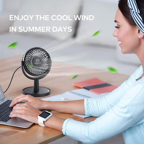 Mini Desk Fan, USB Powered Desktop Fan with 4 Speeds, Portable Personal Air Circulator for Office, Black