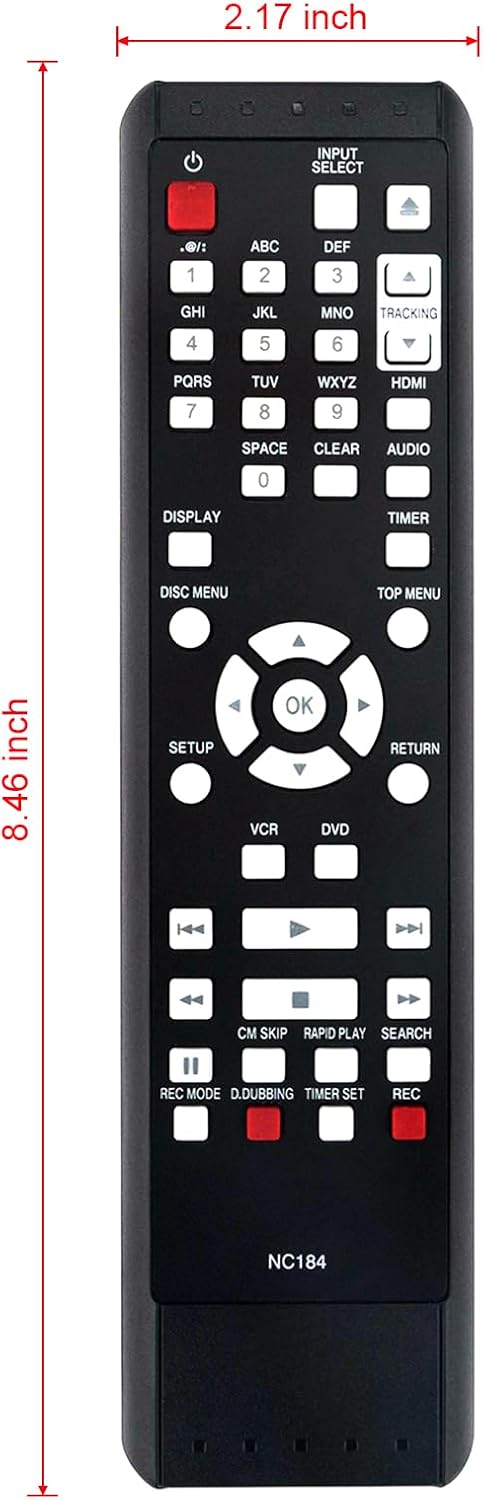 NC184UH NC184 Replacement Remote for Sanyo DVD VCR, Compatible with FUNAI NC180 and Other Models