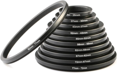 K&F Concept 11 Pieces Step Down Filter Adapter Rings Set - Metal Kit 43-37mm, 52-43mm, 55-52mm, 58-55mm, 62-58mm,