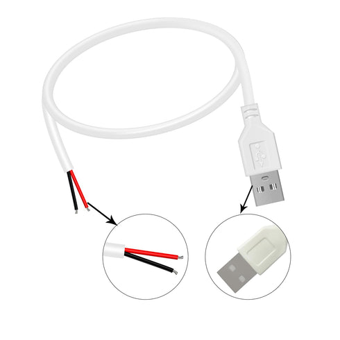 WMSDGZAI 24AWG 2.0 2 5V 2A 1.64FT 5PACK) USB Male Pin Bare Wire Pigtail Cable, USB Extension Cable Open End for DIY