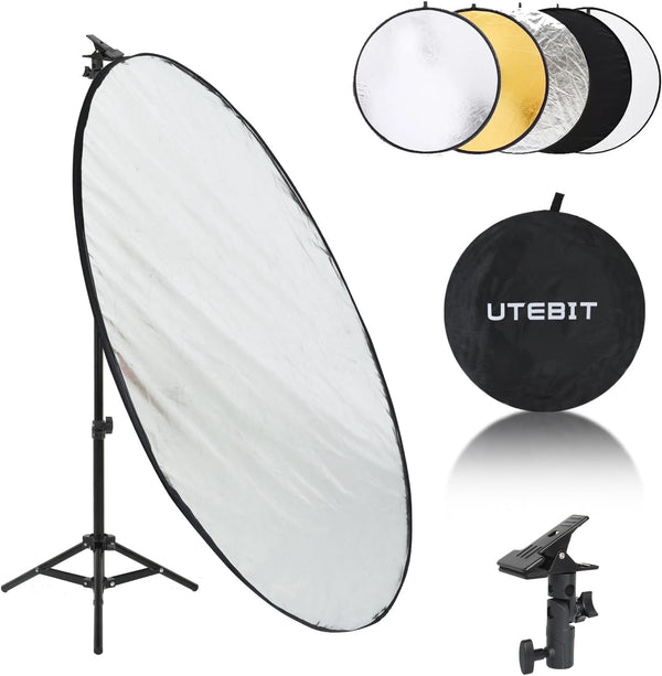 UTEBIT 43"/110cm Photography Reflector with Stand & Clamp, Collapsible Light Reflector with Bag