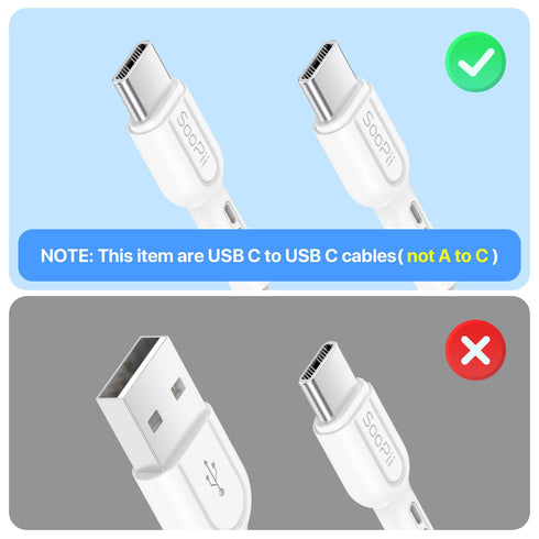 6-Pack Cables,8 Inch/0.7Ft 60W SOOPII Short USB C to USB C Type C Fast Charging Cables,Compatible