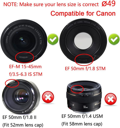 49mm Lens Cover Cap for Canon M50 M100 M6 with EF-M 15-45mm IS STM Lens, Sony RX1R with SEL 18-55mm (2 Packs)