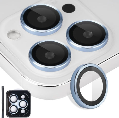 Camera Lens Protector for iPhone 13 Pro & Pro Max, Tempered Glass with Aluminum Alloy Ring Cover - Blue