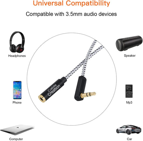 CableCreation 3.5mm Male to Female Stereo Jack Extension Cable - 2 Pack for Phones, Headphones, Speakers, and More.