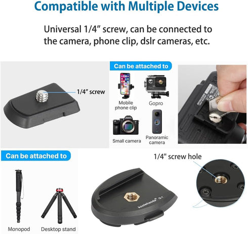 koolehaoda Quick Release Plate Adapter, Action Camera Accessories 2-Pack for GoPro, Selfie Stick, Tripod, and More