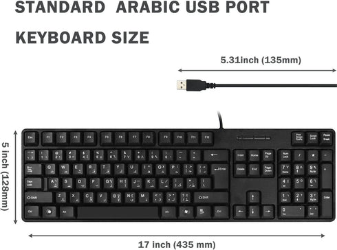 MCSaite Wired Arabic/English Computer Keyboard, Full-Size 104-keys, USB Plug-and-Play, Compatible with PC, Laptop