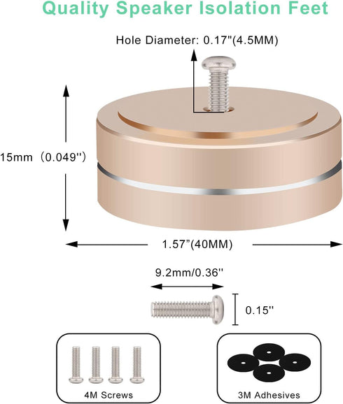 Monosaudio Speaker Isolation Feet 4 Pcs 40x15mm Aluminum Feet with Non-Slip Rubber Rings for Audio Equipment