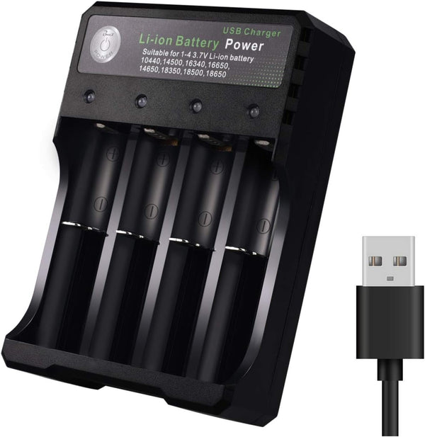 18650 Battery Charger 4 Bay Fast Charge for 3.7V Li-ion Batteries, USB Intelligent Universal Charger