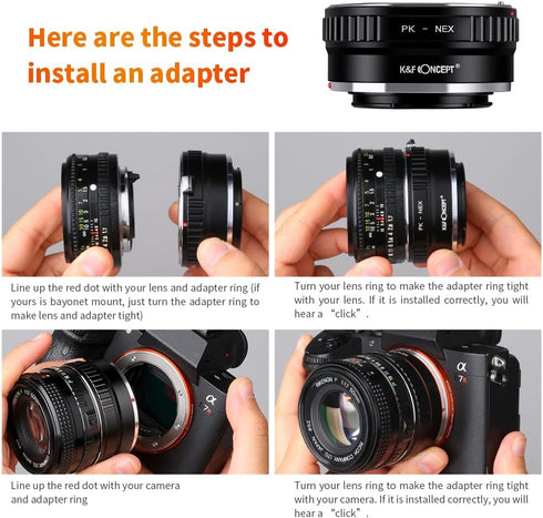 K&F Concept PK K Mount Lens Adapter for Sony NEX E-Mount, Compatible with NEX-3, NEX-5, NEX-6, NEX-7