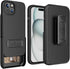 BELTRON Case Holster Combo for iPhone 15, Slim Protective Full Body Grip Case & Swivel Belt Clip with Kickstand