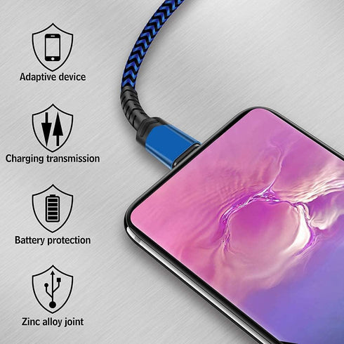 Nylon Braided USB Type C Cable 5-Pack (3/3/6/6/10FT) Fast Charger for Samsung Galaxy S9, LG V30, Google Pixel & More.
