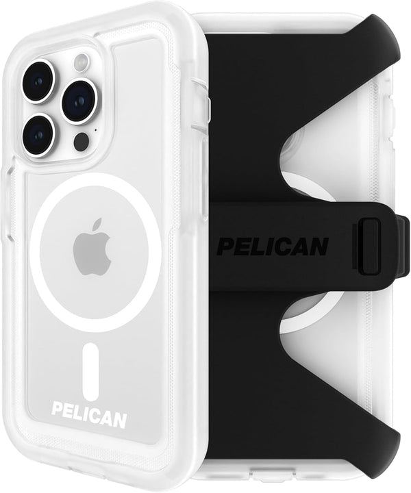 Pelican Voyager Series iPhone 15 Pro Case 6.1", Compatible with MagSafe, Anti-Yellow, Clear with Belt Clip