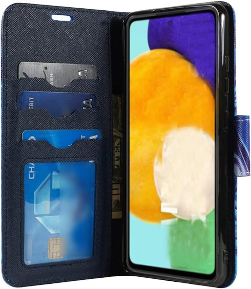 Zase Wallet Phone Case for Samsung Galaxy A02s A03s, PU Leather Flip Folio Cover with Kickstand, ID Card Slot, Blue