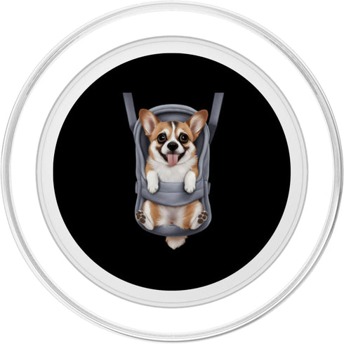 Corgi Puppy Lover PS Funny Corgi Puppy In A Baby Carrier. Dog Lover PopSockets PopGrip for MagSafe