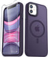 iPhone 11 Case: Matte Magnetic with 1 Screen Protector, Compatible with MagSafe, Translucent Frosted Slim Cover - Purple