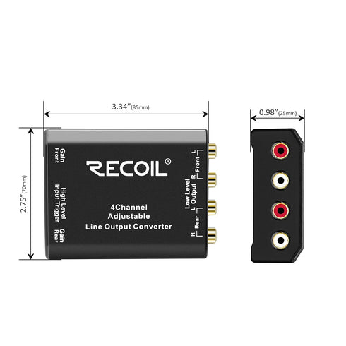 Recoil LOC4 Four Channel Speaker Cable to RCA Adjustable Line Output Converter with Remote Turn On