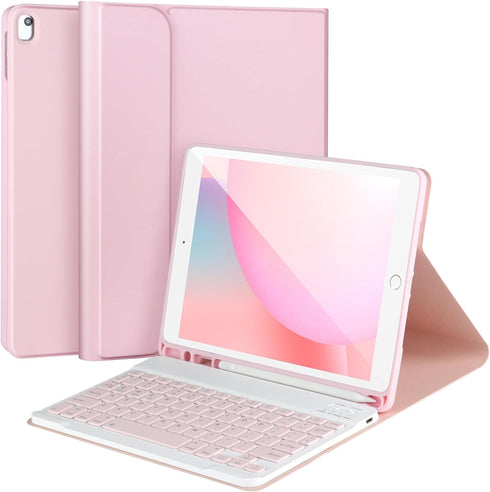 Keyboard Case for iPad 9/8/7th Gen 10.2’’ - Detachable Bluetooth Keyboard with Pencil Holder for iPad 10.2, Pink