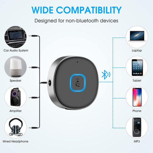 Bluetooth Aux Receiver, Portable 3.5mm Car Adapter, Wireless Audio Receiver for Car/Home Stereo, 16H Battery Life
