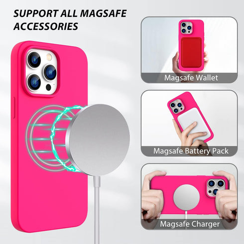 ZUSLAB Neon Pink Magnetic Silicone Case for iPhone 14 Pro, Compatible with All MagSafe Accessories & Charging