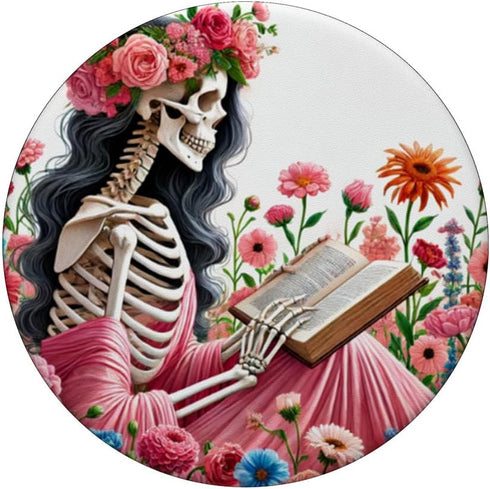 PopSockets Standard PopGrip - Skeleton Reading Book, Skull Reader Girl, Skeletal Librarian