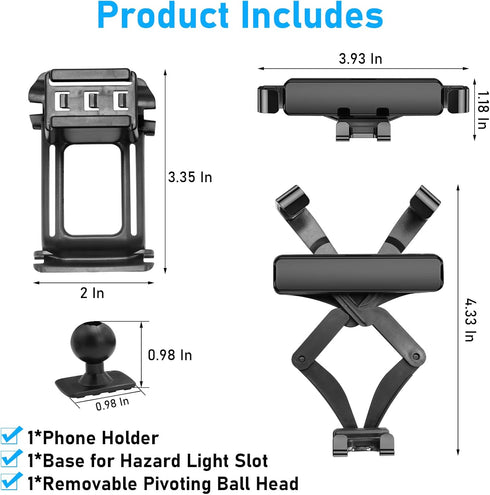 Compatible Phone Holder for Honda Civic 2016-2021, Mount Hazard Light Slot, 360 Degree Rotation Anti-Shake
