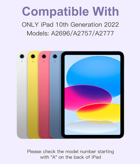 Hamile for iPad 10th Generation Case with Wireless Keyboard, 7 Colors Backlit Detachable Folio Cover - Lavender